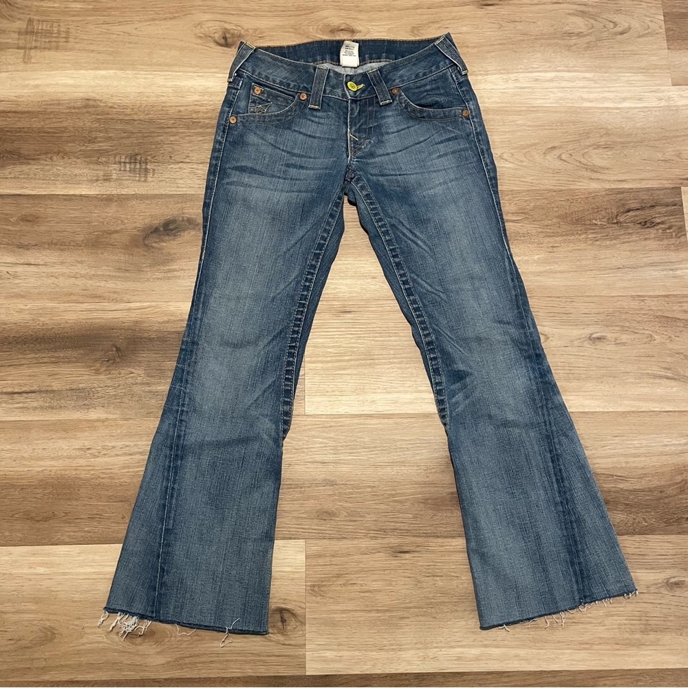 Vintage True Religion Jeans Womens 27 Blue Joey y2k Twisted Flared 30x29 1/2
